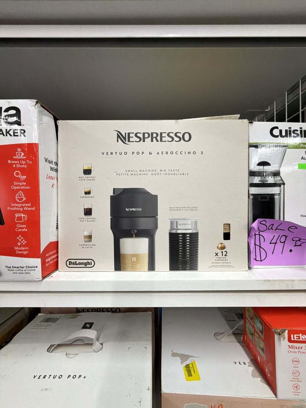 Nespresso Vertuo Pop & Aeroccino 3 Espresso and Coffee Maker by De'Longhi